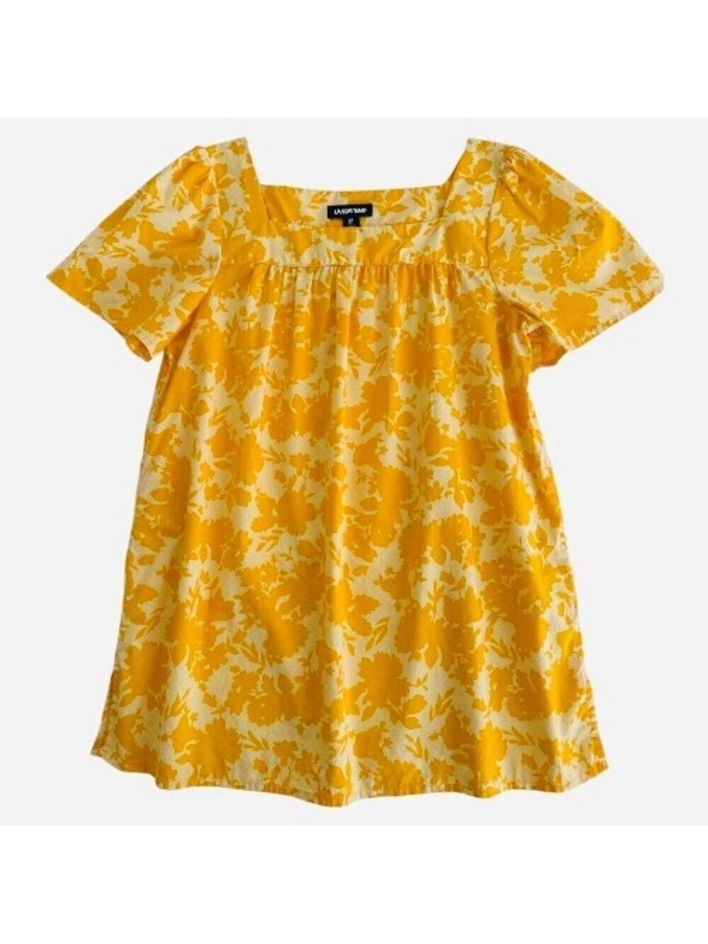 Lands' End Square Neck Yellow & White Floral Tunic Top Size Medium